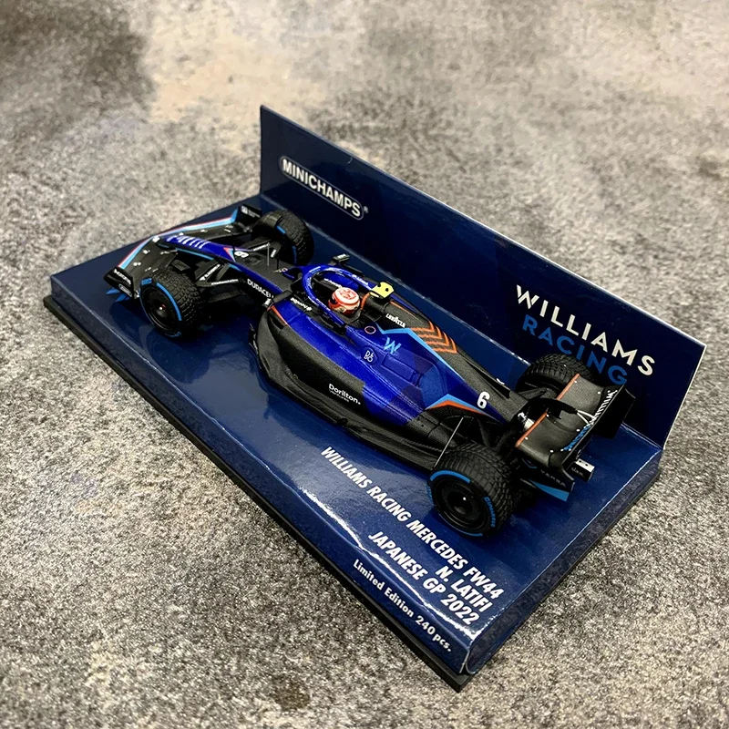 1:43 Williams F1 FW44 2022 Japão Latifi modelo de simulação de resina fundida, coleção de brinquedos infantis, presentes de feriado para amigos