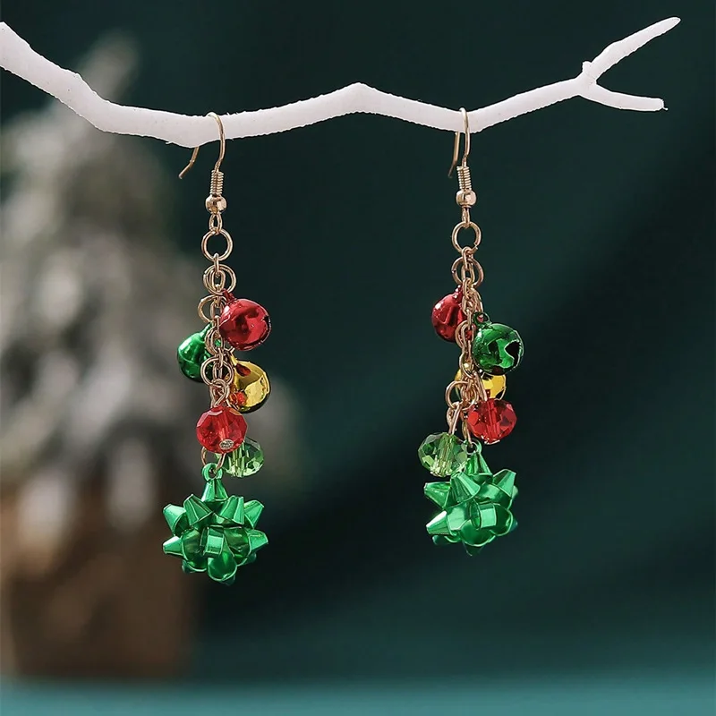 

Fashionable Christmas Red and Green Snowflake Flower Earrings for Women Simple Colorful Bell Tassel Christmas Ear Accessories