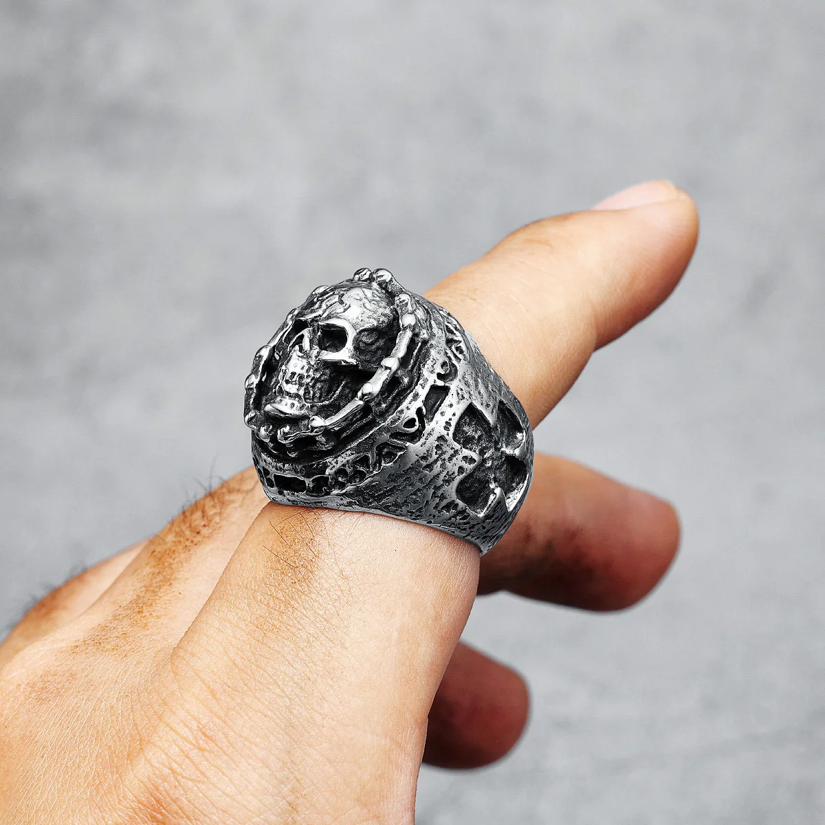 Ghost Rider Men Rings 316L Stainless Steel Retro Punk Skull Rock Party for Biker Male Boyfriend Jewelry Best Gift Dropshipping