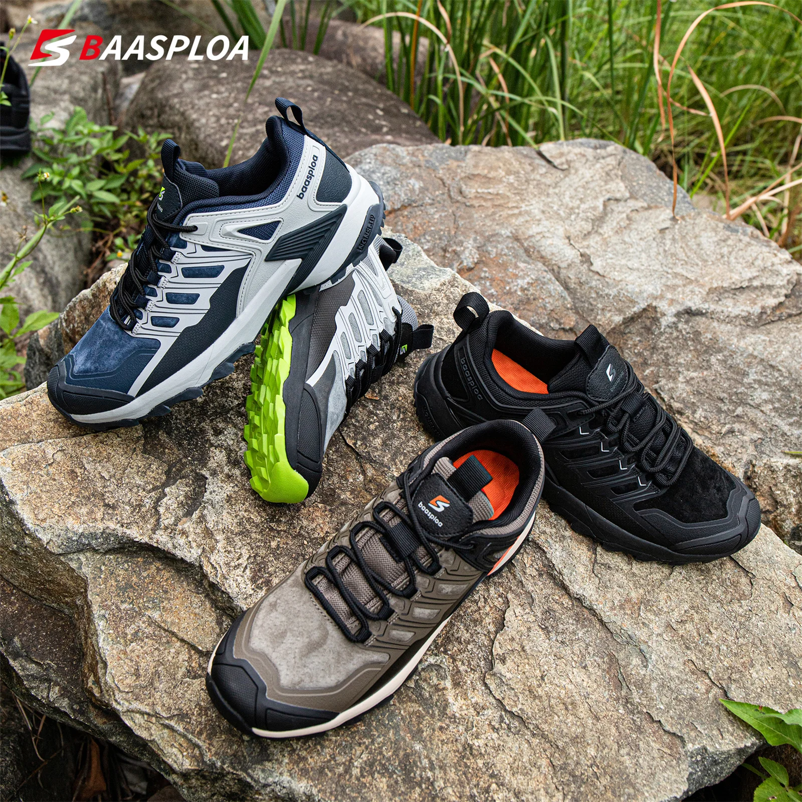 Baasploa Scarpe da esterno da uomo Scarpe da trekking da uomo impermeabili antiscivolo resistenti all\'usura Scarpe sportive da esterno da uomo di