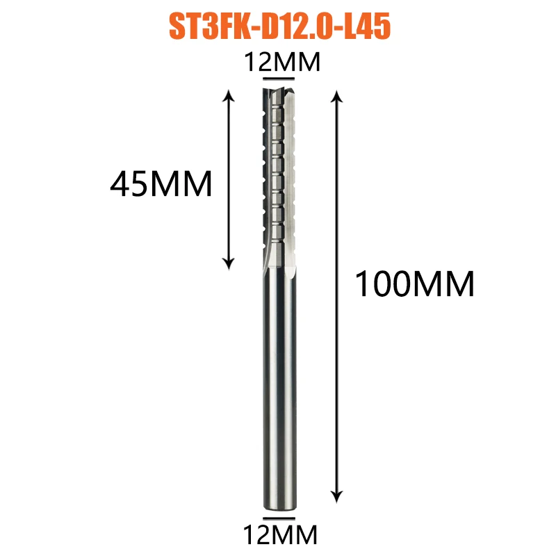 

Dreanique 1pc 12x45mm Straight 3 Flutes Solid Carbide Milling Cutter with Chipbreaker Wood Carving Trimming Slotting ST3FK
