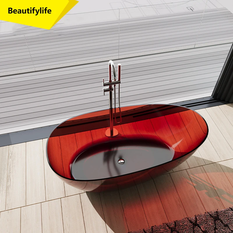 

A57 Pure Acrylic Transparent Bathtub for Home Use, Colorful Resin Small Apartment Hotel Double Bathtub