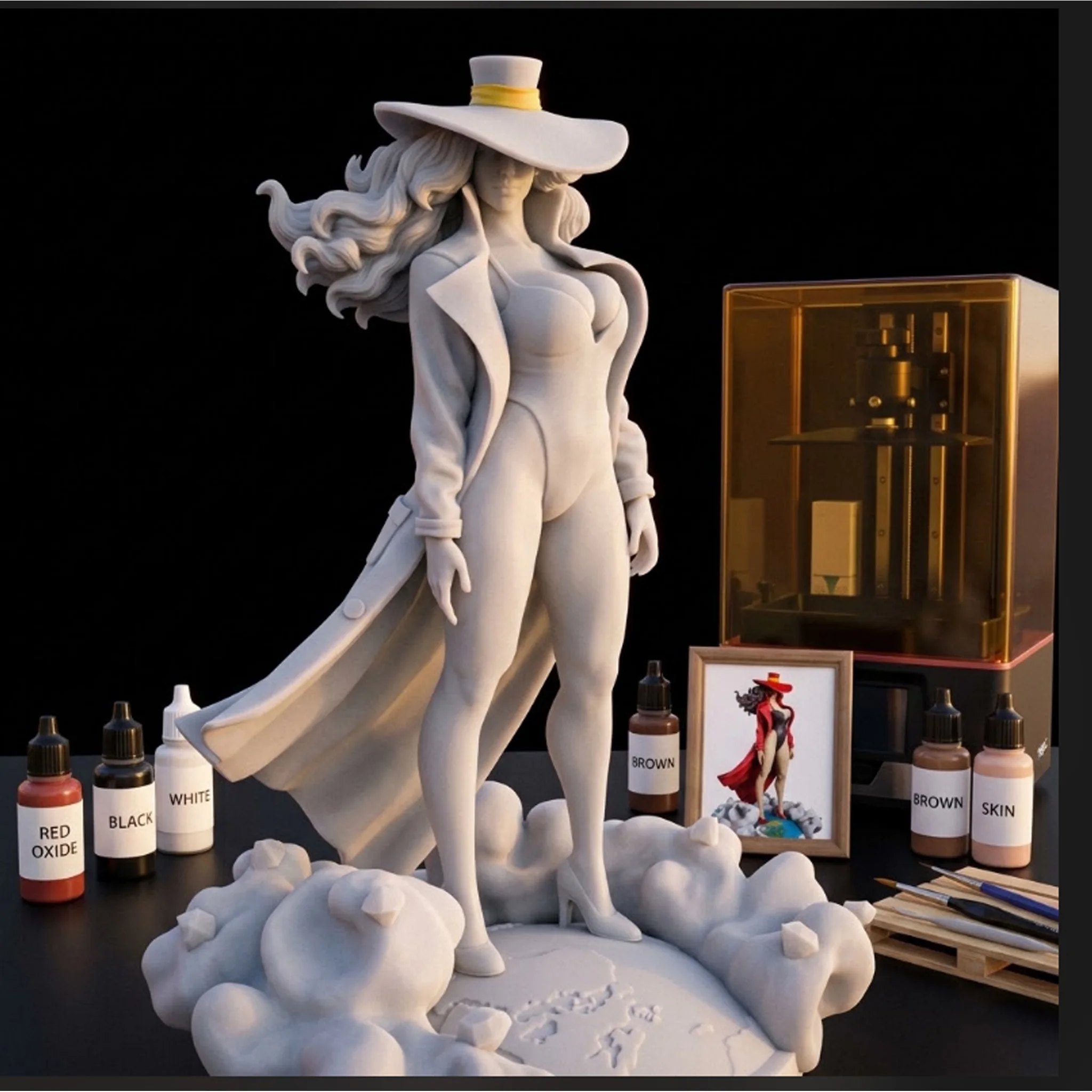 1/24 1/18 1/12 Fille dans un long manteau rouge, modèle imprimé en 3D, non peint, non assemblé, kits de garage, pour adultes.