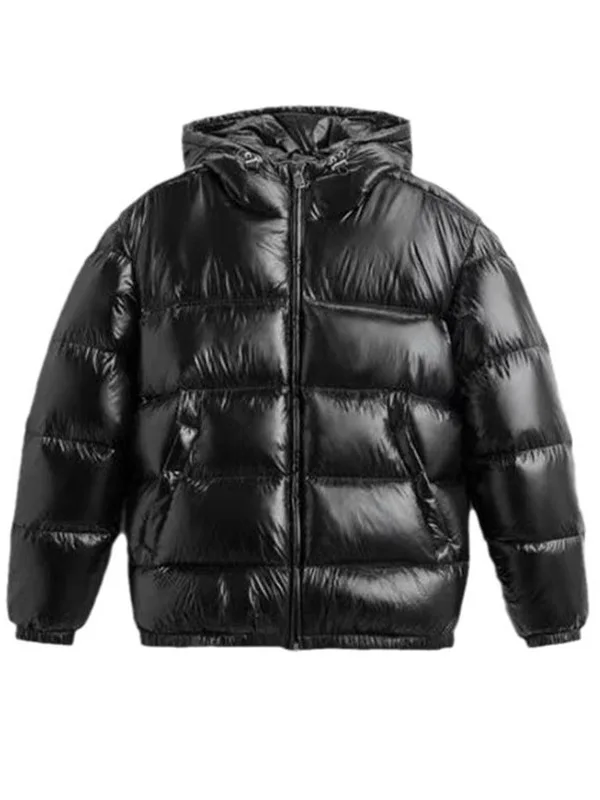 

Thickened Short Hooded Men's down Jacket Black Warmth Cold Resistant Cotton Outerwear Youth Trend Standard Fit Zipper Closure
