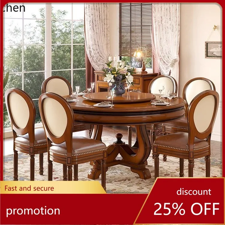 HXL Full Solid Wood Dining Table and Chair Set for Home Use Round Dining Table