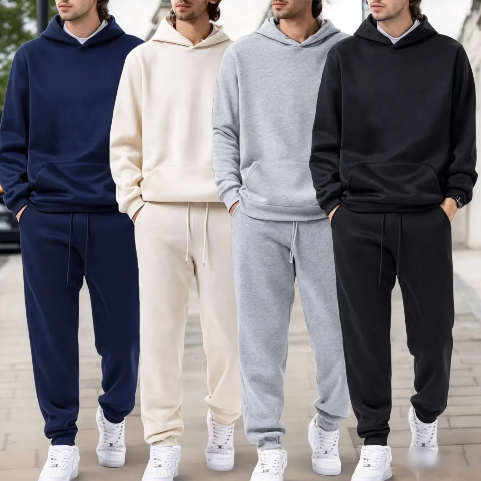 Men  Fashion Tracksuit Hoodie and Sweatpants Set with Soft Touch Fabric Autumn Winter Male Home Outdoor Comfort Warm Outfit