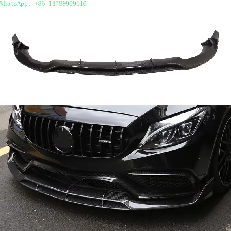 New B Style W205 C63 Carbon Fiber Front Bumper High Polished Screw-On Universal Fitment for - C-Class W205 2015-2021
