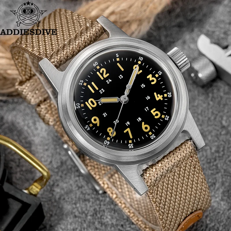 

ADDIESDIVE New Watch For Men NH35 Automatic Retro C3 Luminous Luxury Mechaical Watches Fashion Nylon 200m Waterproof Mens Watch