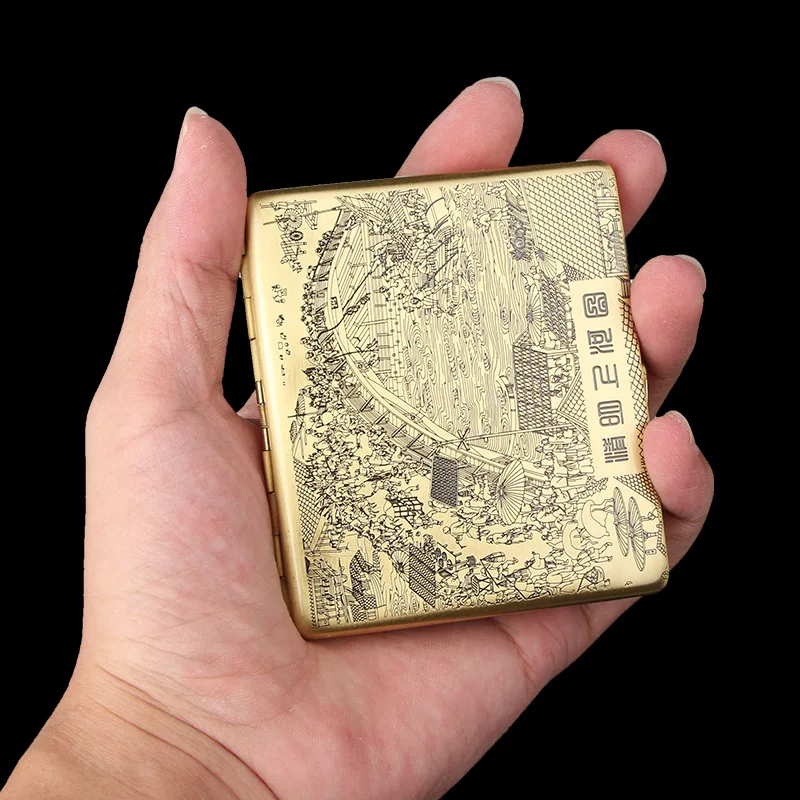 Riverside scene during QingQing Ming Shang He Figure Cigarette Case High Quality Metal Copper Cigarette Box Portablming Festival