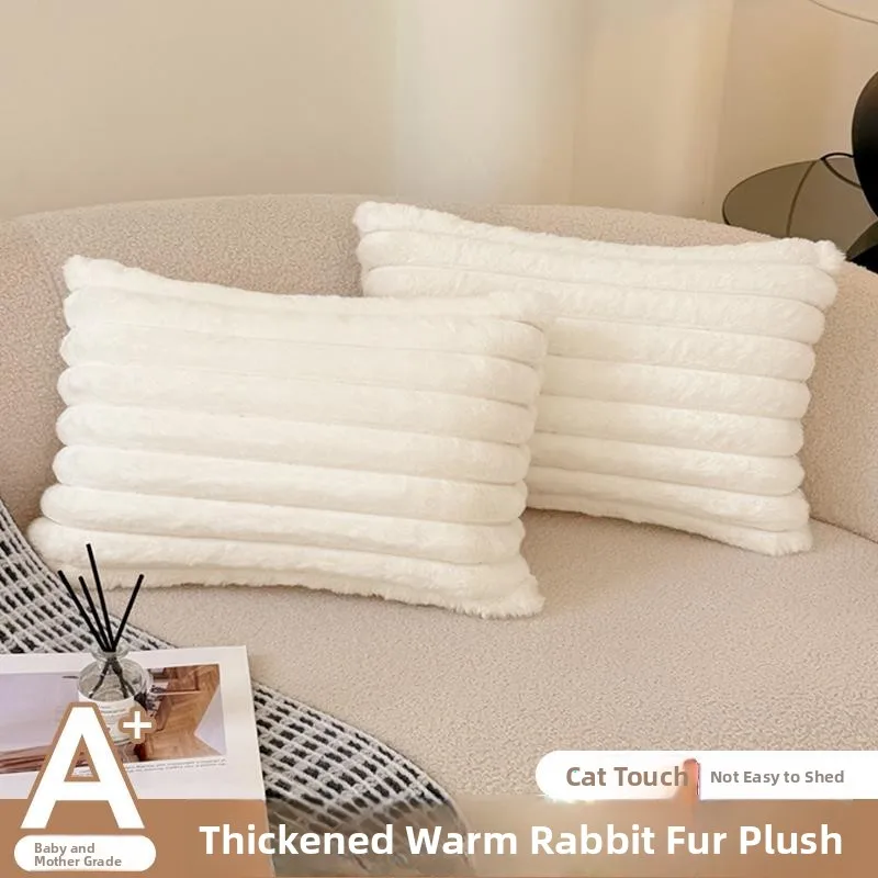 

Thiened Rabbit Fur Pillowcase Single 48x74cm Simple Color Flannel Pillow Core Protective Case Internal Cover