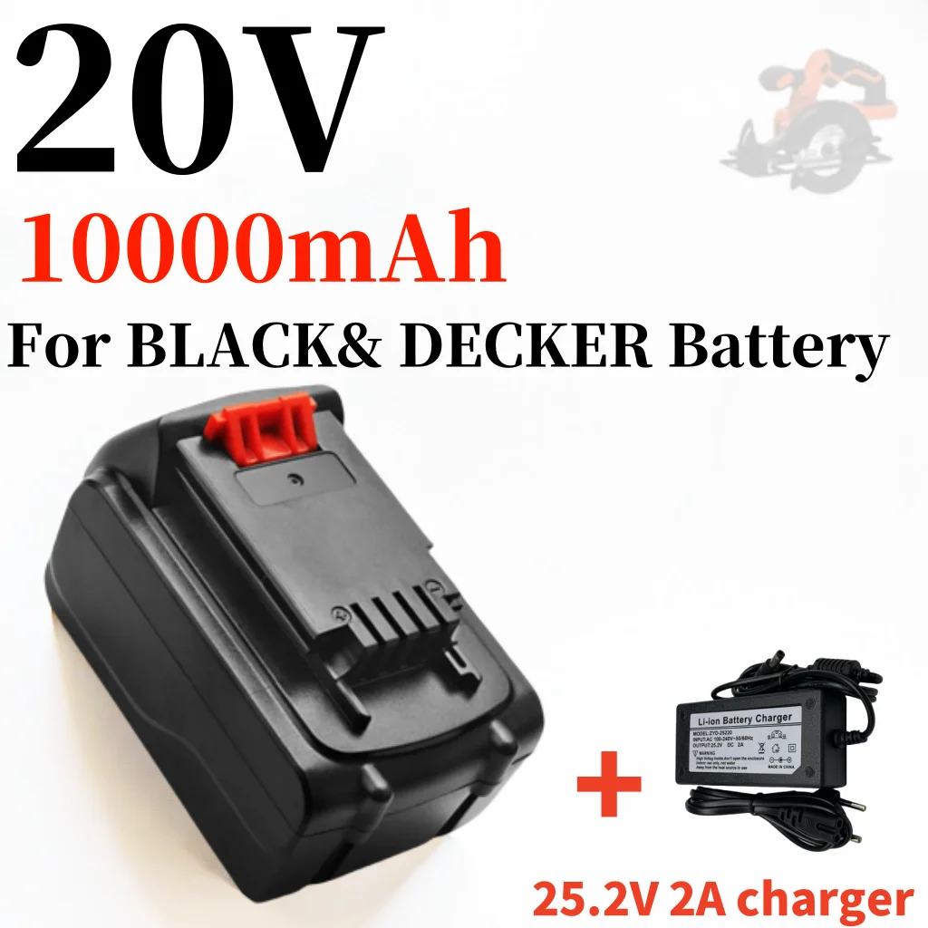 

20V 10000mAh Li-ion Rechargeable Battery for BLACK&DECKER LB20 LBX20 LBXR20 Power Tool Replacement Battery+charger