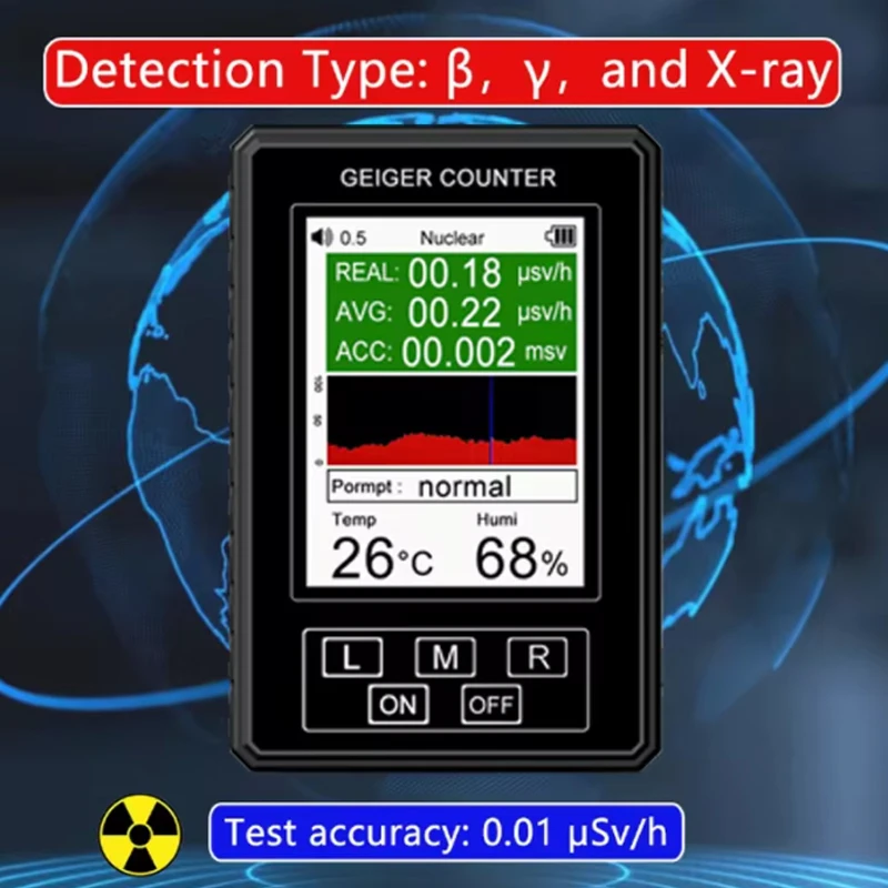 XR-1 Pro Nuclear Radiation Detector LCD Display Screen Geiger Counter Personal Dosimeter Marble Detectors Beta Gamma X-ray