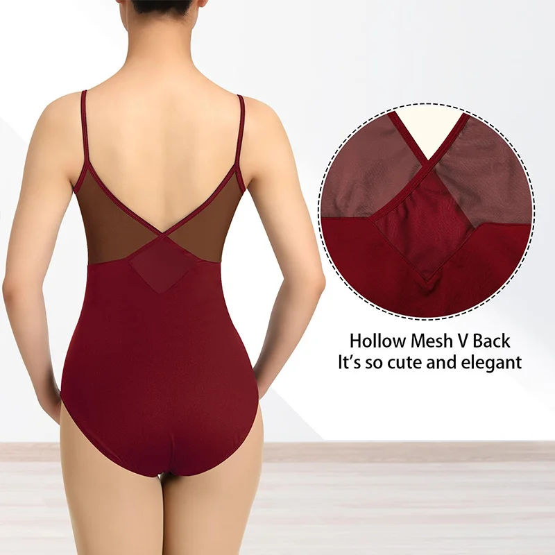 Justaucorps de danse de Ballet Camisole sans manches pour femmes, débardeurs de noël de gymnastique pour adultes avec dos en V et doublure en maille creuse