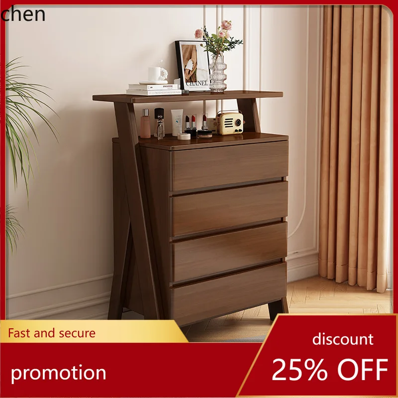 

HT Solid Wood Chest of Drawers Four-Drawer Modern Minimalist Storage Cabinet Natural Wood Style Living Room Drawer Cabinet