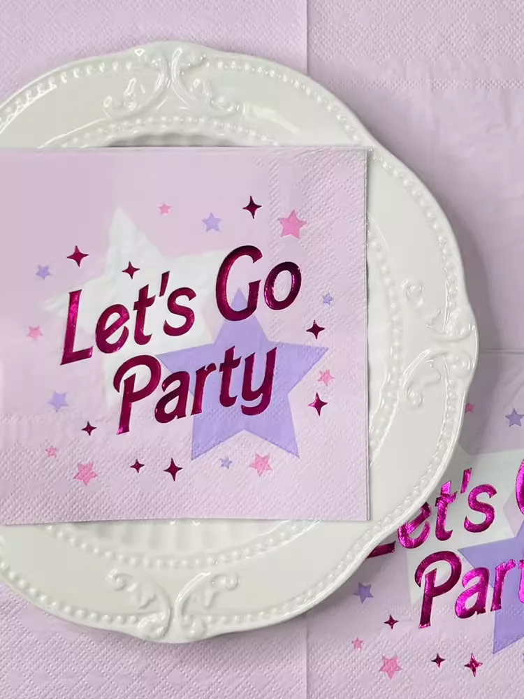 Kolorowe serwetki z nadrukiem, 3-warstwowe, różowe i fioletowe, tłoczenie na gorąco, dekoracja restauracji, 16 szt