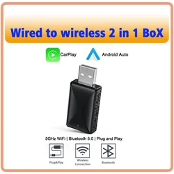 2in1 Wireless CarPlay Android Auto Adapter for OEM Car Stereo With USB Plug and Play