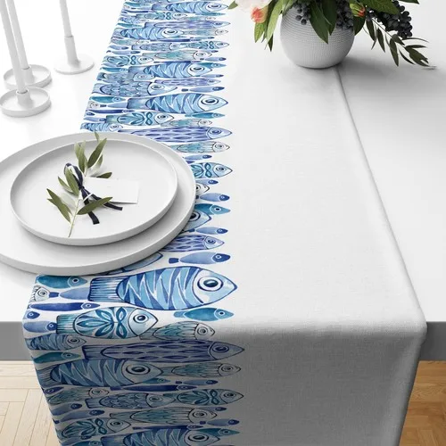 Digital Fish Patterned Digital Printed Runner Table Cloth