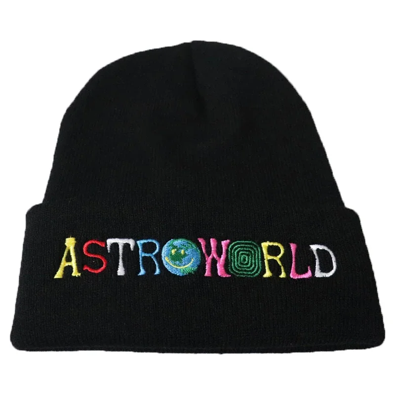 Trendy Men Women Knitted Hat Fashion Astroworld Pattern Embroidery Ski Warm Winter Beanie Skullies Cap