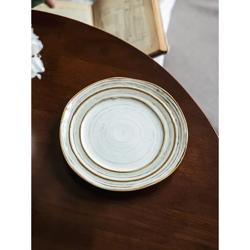 

Japanese retro ceramic plate, pasta plate, coarse pottery plate