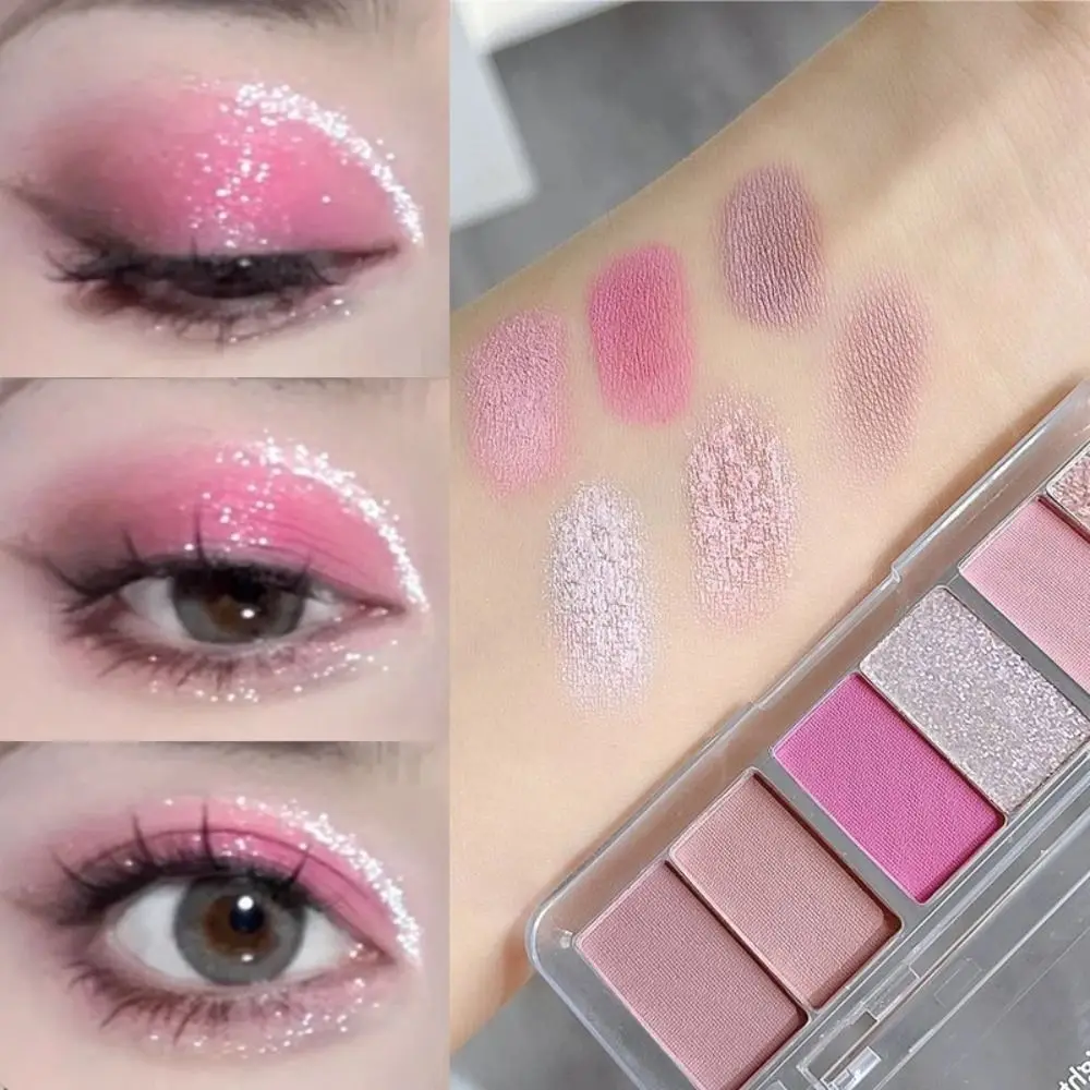 Natural 6-Color Pink Eyeshadow Palette Pearly Matte Glitter Shimmer Rouge Tray Highly Pigmented Lasting Eyeshadow Tray