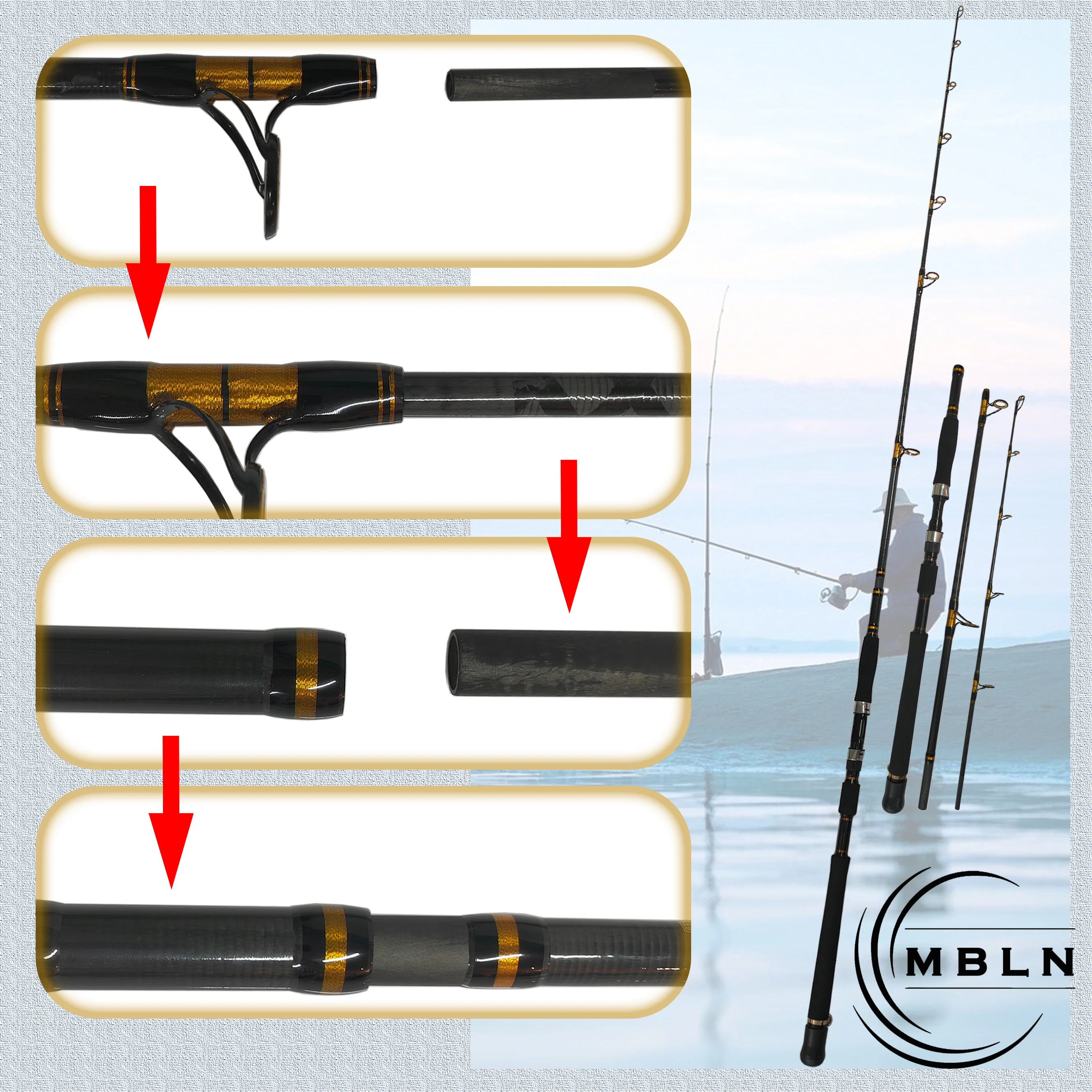صنارة صيد القارب شديدة التحمل مكونة من 3 قطع من MBLN، قضيب صب للمياه المالحة سريع الحركة مقاس 210 سم لصيد الأسماك متعدد الاستخدامات