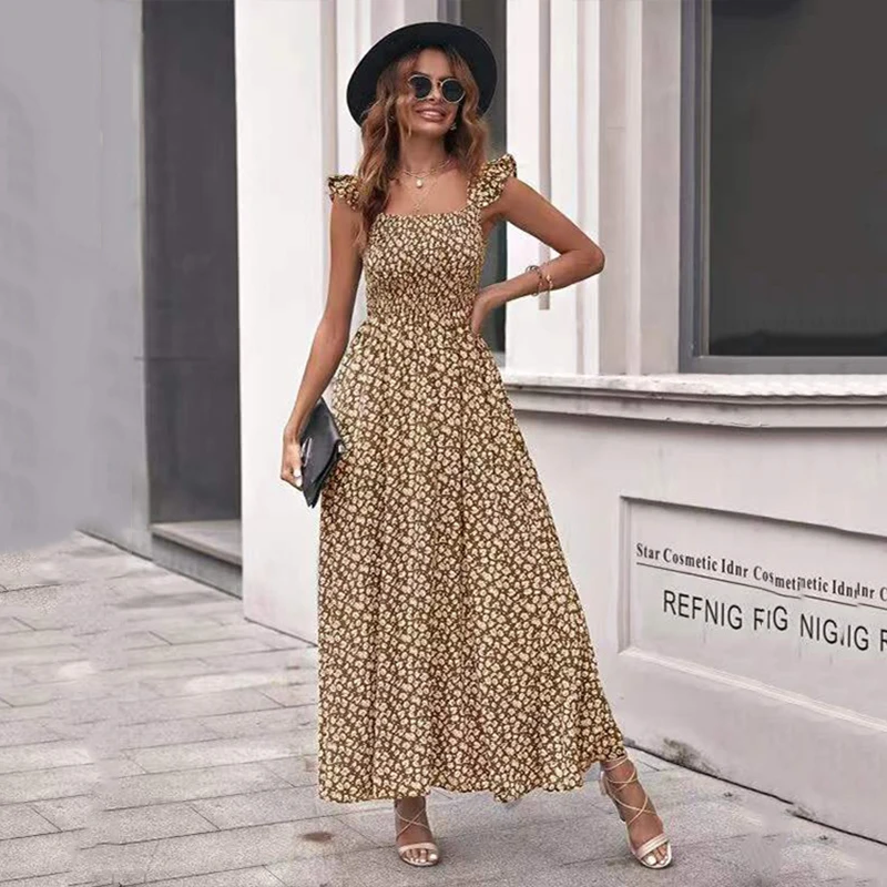 Đầm In Hoa Xù Tay Đi Biển Mùa Hè Ngọt Đầm Áo Bohemian Hoa Đầm Maxi Dài Đầm Vestidos