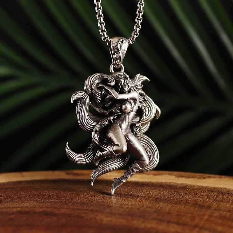 Nine-Tailed Fox Ari Pendant Silver-Plated Sexy Goddess Necklace Couple Trend Sweater Chain Jewelry Anniversary Gift