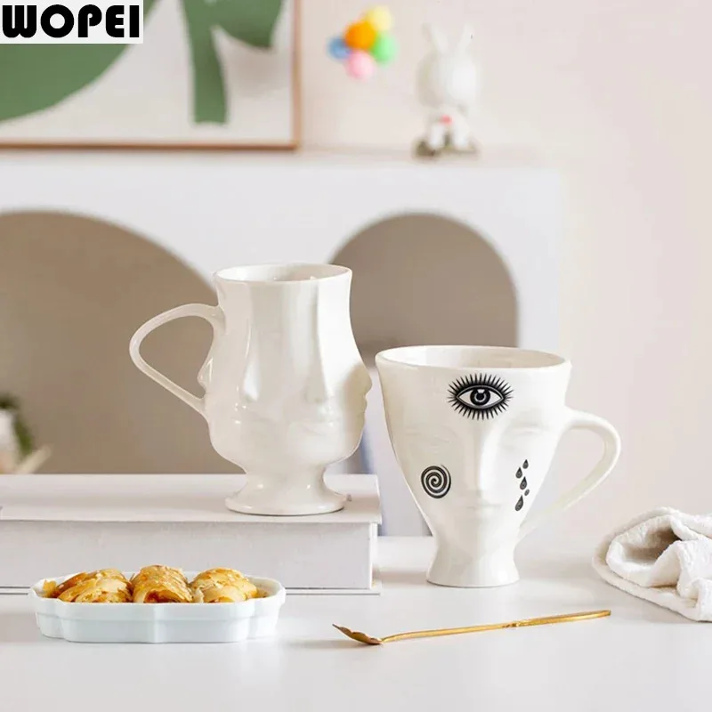 Abstract Human Face Decorative Mugs Ceramic Cup Dining Table Coffee Mug Milk Cups Afternoon Tea Teacup Fruits Juice Container