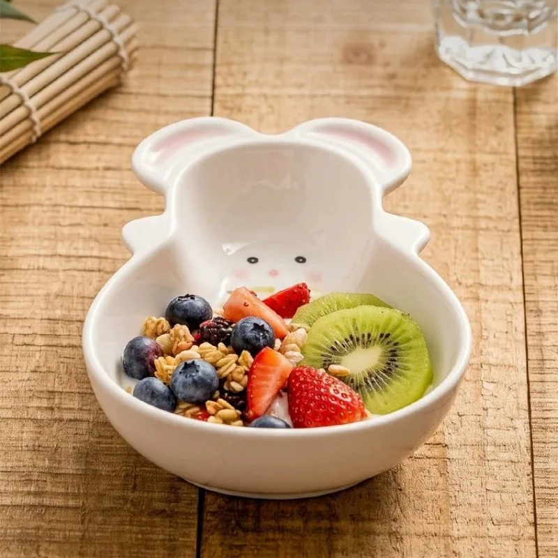 Creative and Cute Rabbit and Cow Ceramic Fruit Bowls—Cartoon-Style Children's Rice Bowls Household Fruit-Shaped Porcelain Bowls