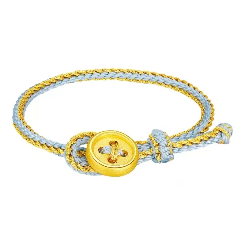 1pcs 24K Pure Gold Bracelet Women 3D Button Lucky Weave String Bracelet 16cm Length