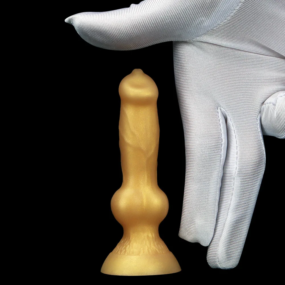 Entry-level Female Masturbator Golden Mini Dog Dildos Realistic Animal Penis Small Wolf Dick Anal Sex Soft  Toys For Women 18+