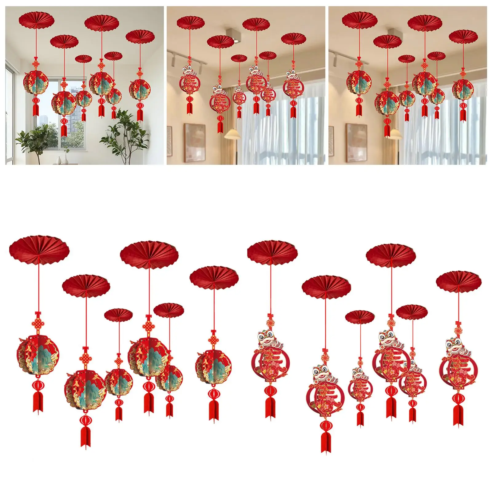 Chinese Tassel Red Paper Pendant Ceiling Hanging Ornaments Set for 2026 Spring Festival Home Decoration view 4