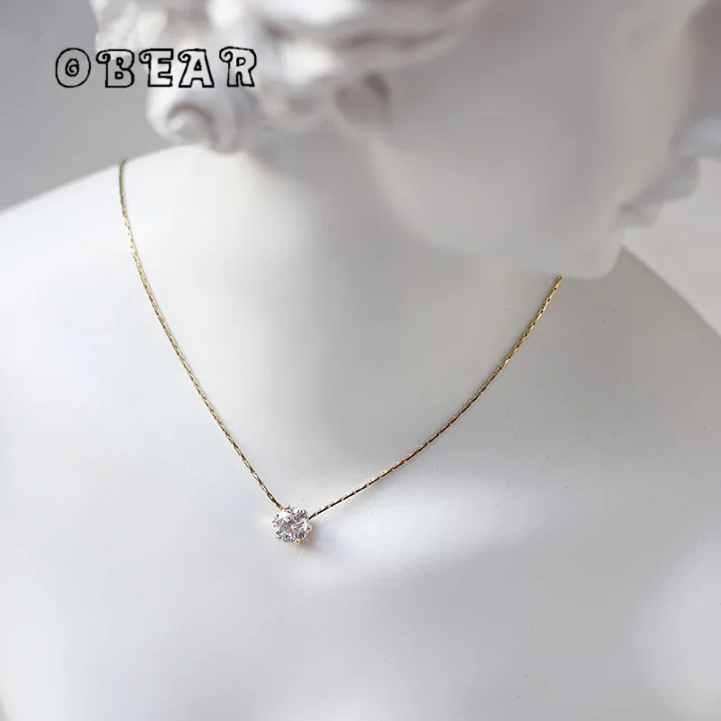 Stainless Steel Plated 18K Gold Simple Six-Claw Zircon Necklace Women Fashion Exquisite Versatile Banquet Jewelry