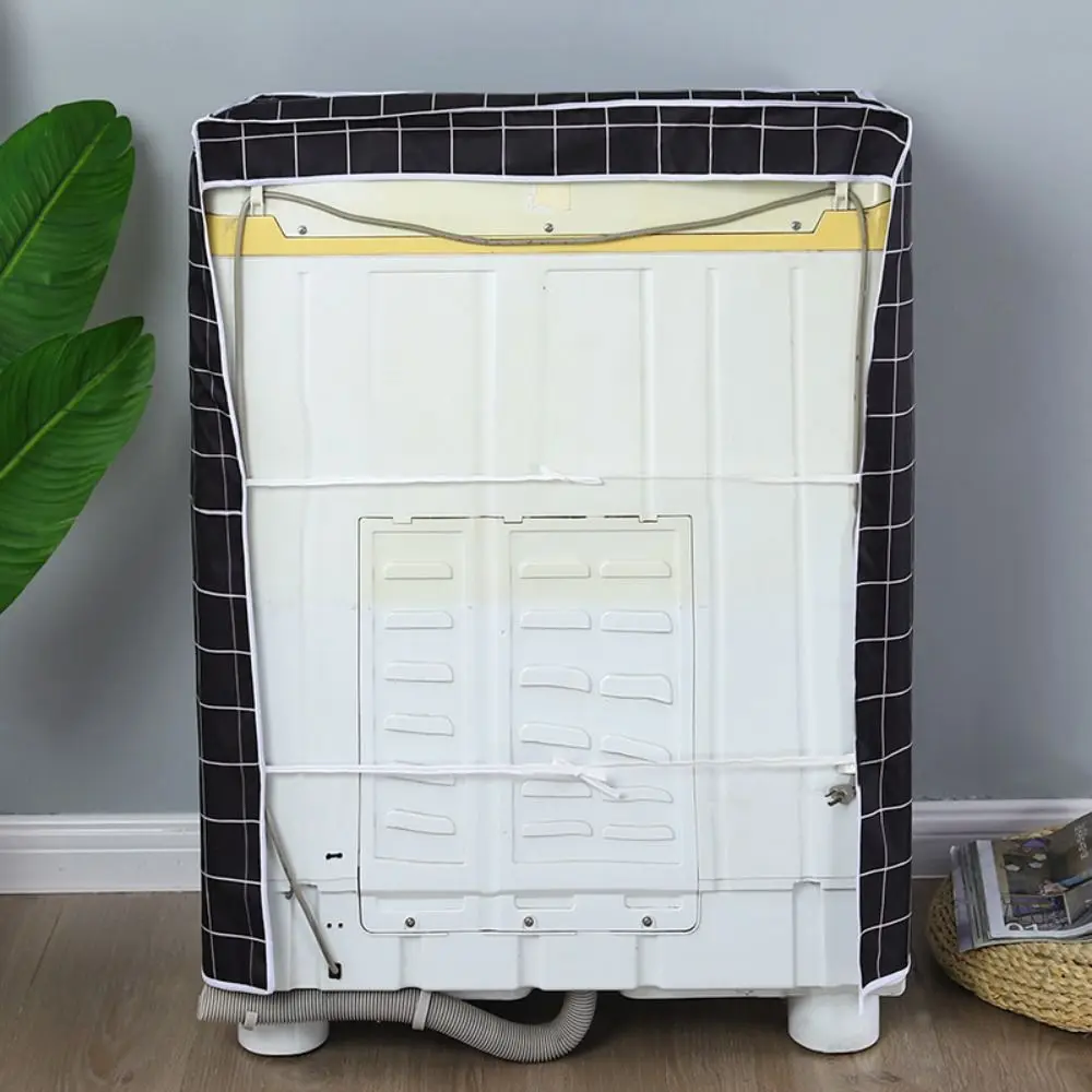 

Grid Stripe Washing Machine Dustproof Cover Oxford Cloth Waterproof Dustproof Washer Cover Easy to Clean Sunscreen