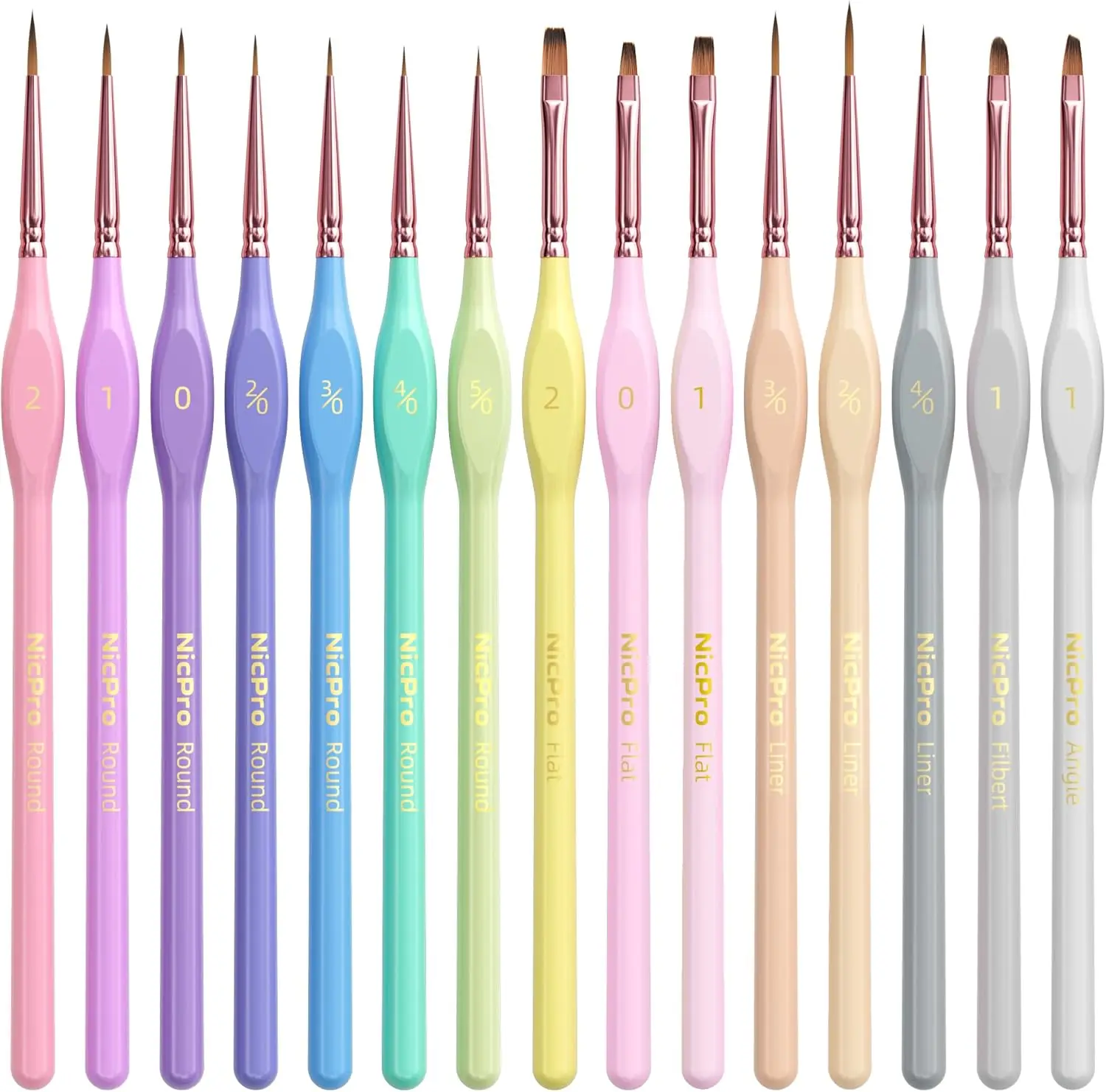 

15-Piece Fine Detail Paint Brush Set, Pastel Colors for Acrylic, Watercolor, Miniatures, Crafts, and Rock Painting