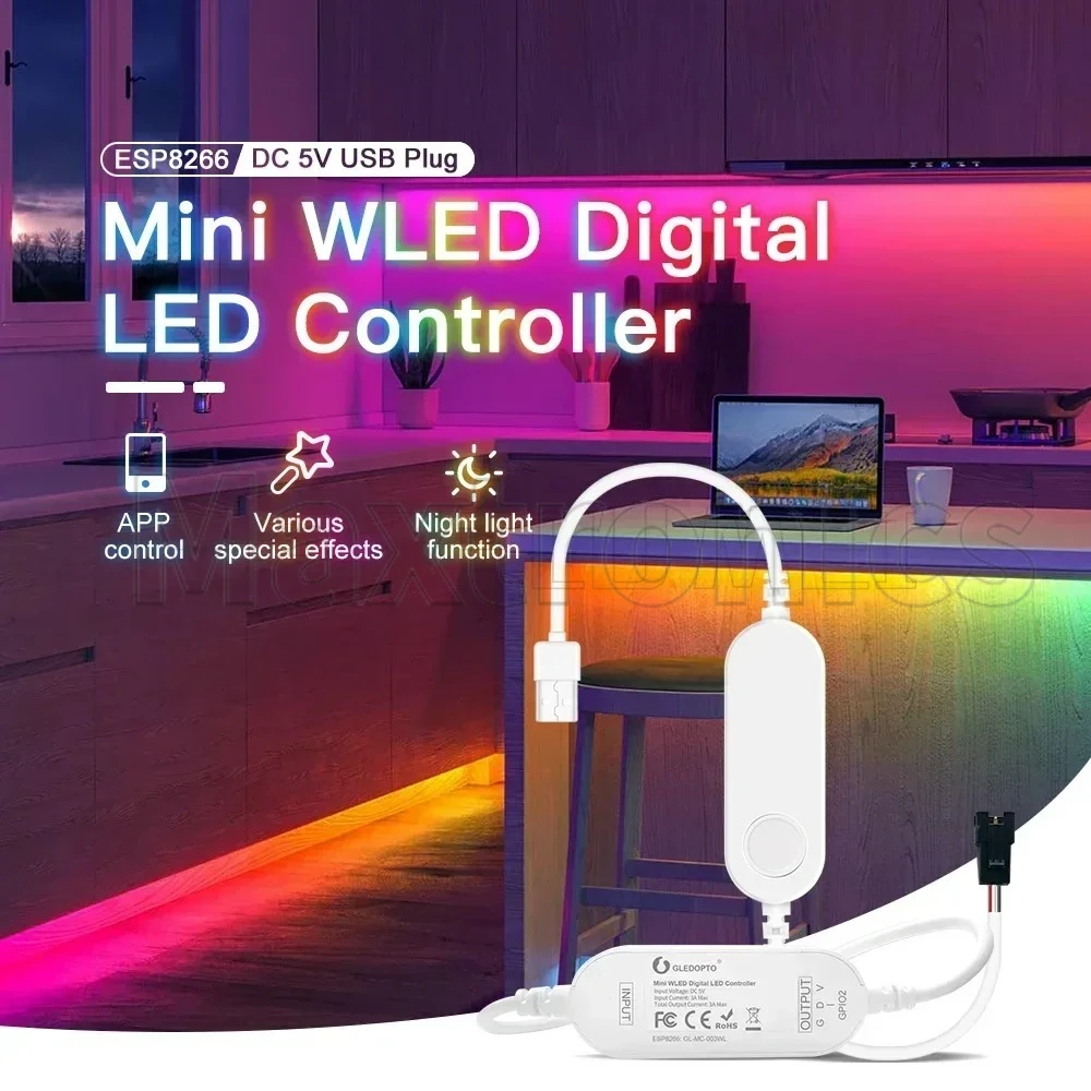 Gledopto ESP8266/ESP32 Mini WLED LED Controller DC5V/12-24V USB RGB IC Digital Dynamic Lights For 2815 SK6812 WS2811 2812b Strip