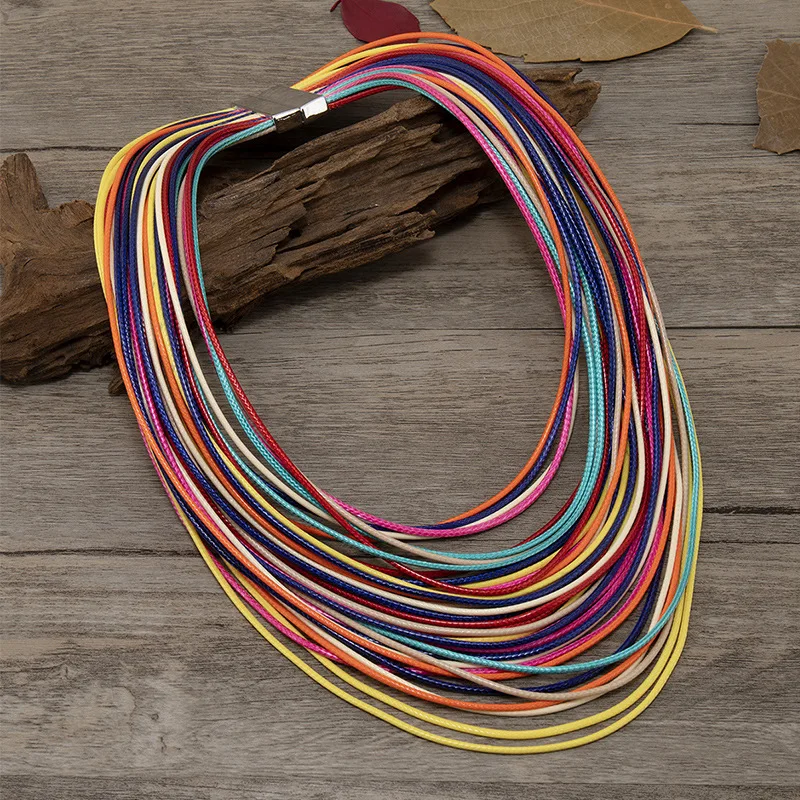 Personalidad europea y americana exagerada collar de cuerda de cuero multicapa collar de cuerda de cuero retro joyería de cadena para el cuello m
