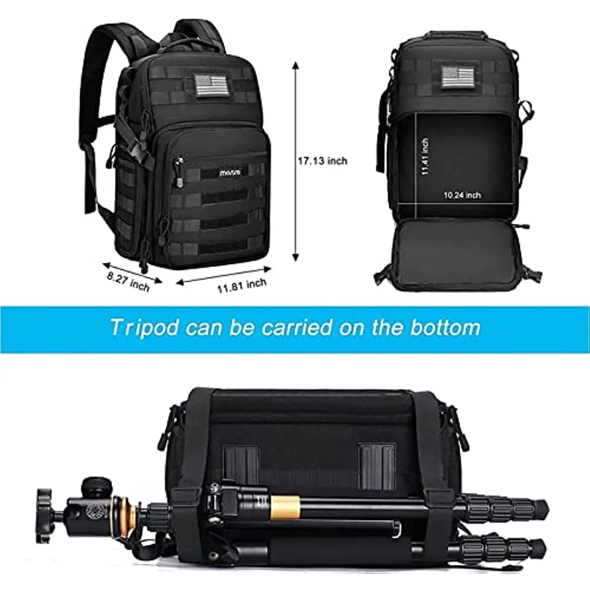 Mirrorless Photography Camera Backpack Case com Suporte para Tripé, Compartimento para Laptop, DSLR, SLR, Canon, Nikon, Sony, 15-16"