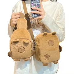 Kawaii Capybara Plush Shoulder Bag Cute Cartoon Soft Chest Pack Daily All-in-one Storage Cell Phone Bag Winter Gifts for Student