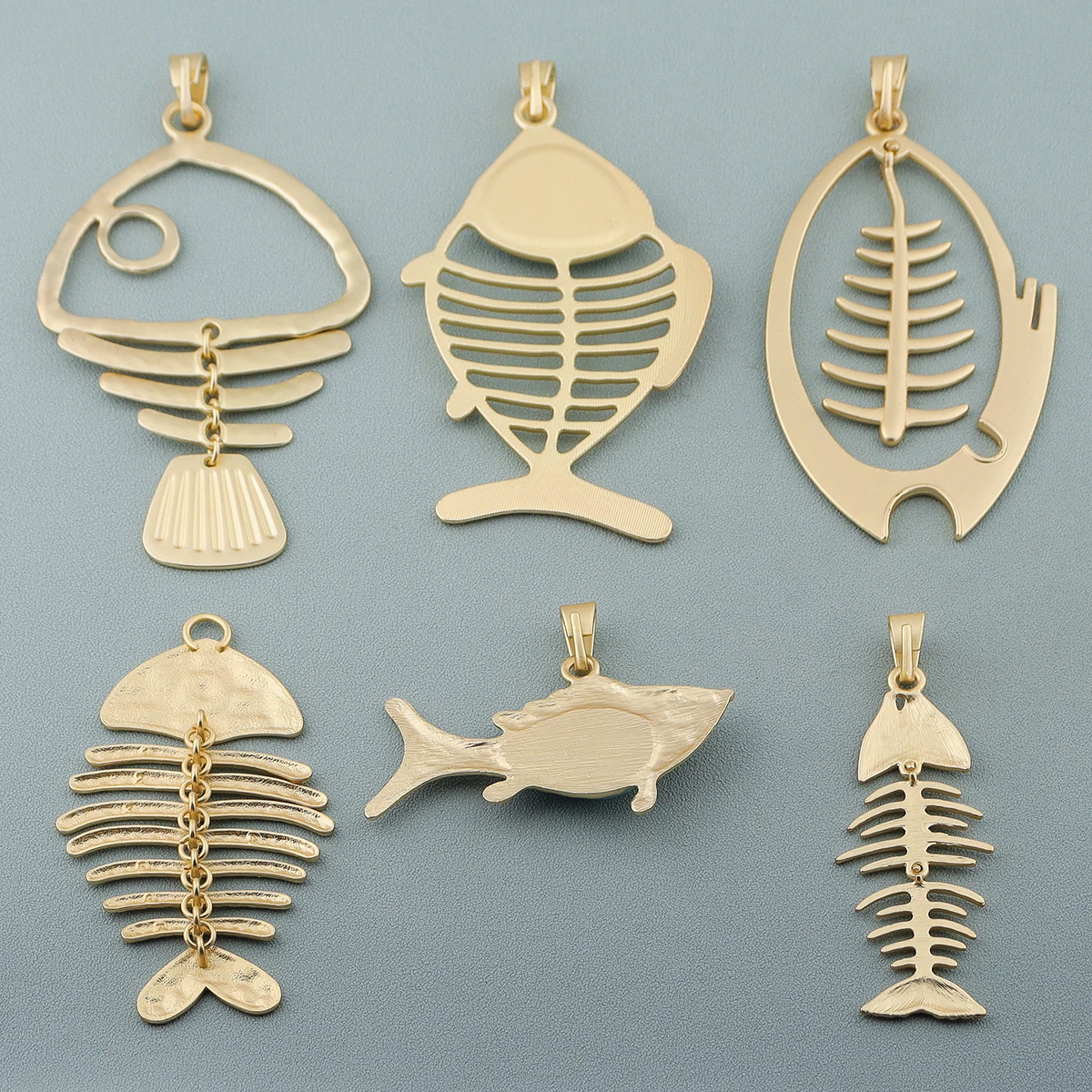 Hot Sale Matte Gold Large Fishbone Skeleton Punk Charm Pendant Fit DIY Bohemian Necklace Jewellery Making Crafts, 1 PC