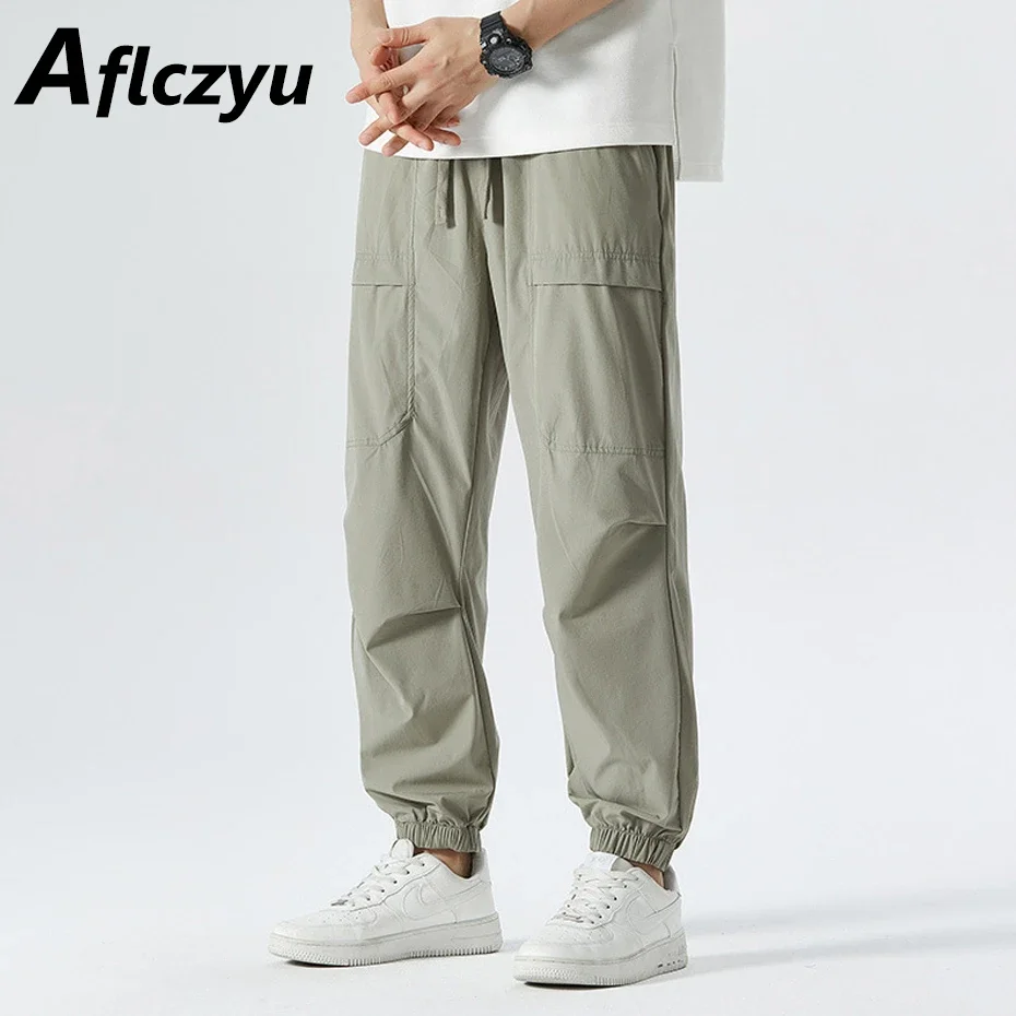 

Solid Color Joggers Men Summer Thin Ankle-length Pants Fashion Casual Sweatpants Male Elastic Waist Pants