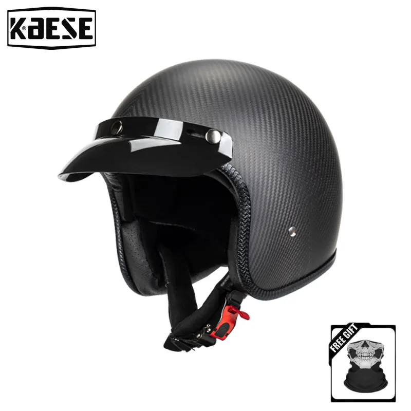 Casco de moto de fibra de carbono, protector de media cara, estilo Retro, 3/4