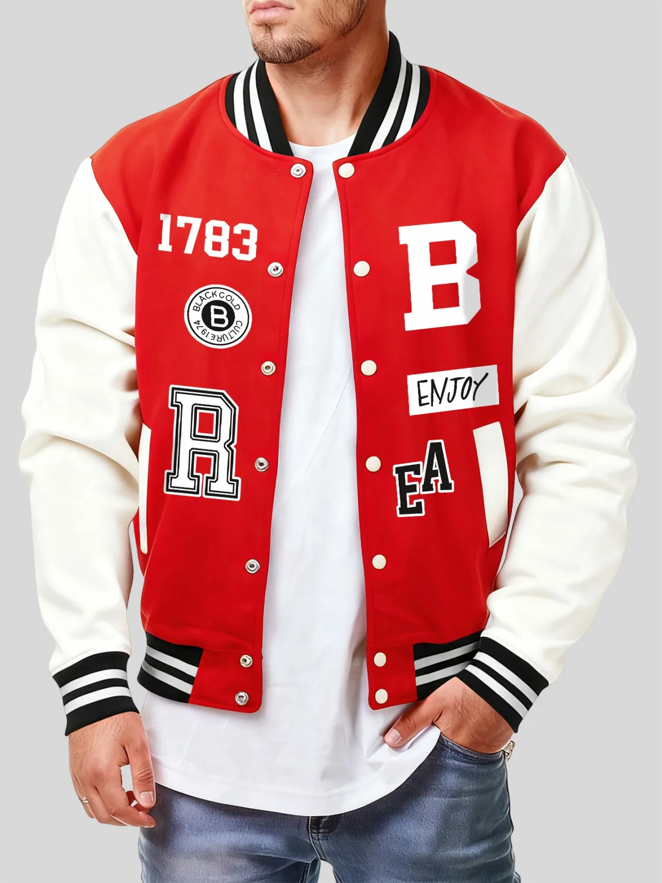 

Letter B R Enjoy Print Men Jackets Cute Fleece Loose Jacket Funny Oversize Streetwear Autumn Warm Fashion Baseball Jersey