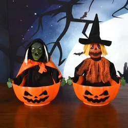 Halloween Funny Electric Toy Witch Candy Bowl Halloween Decorations for Home Witch Horror Ghost Call Voice Control