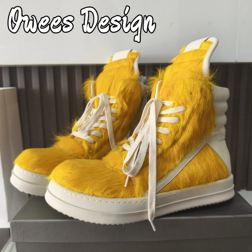 

Women Brand Designer Sneaker Horse Fur Casual Rowen High Top Men Shoe Leather Geobasket Yellow Zip Quality Thick-sole Ankle Boot