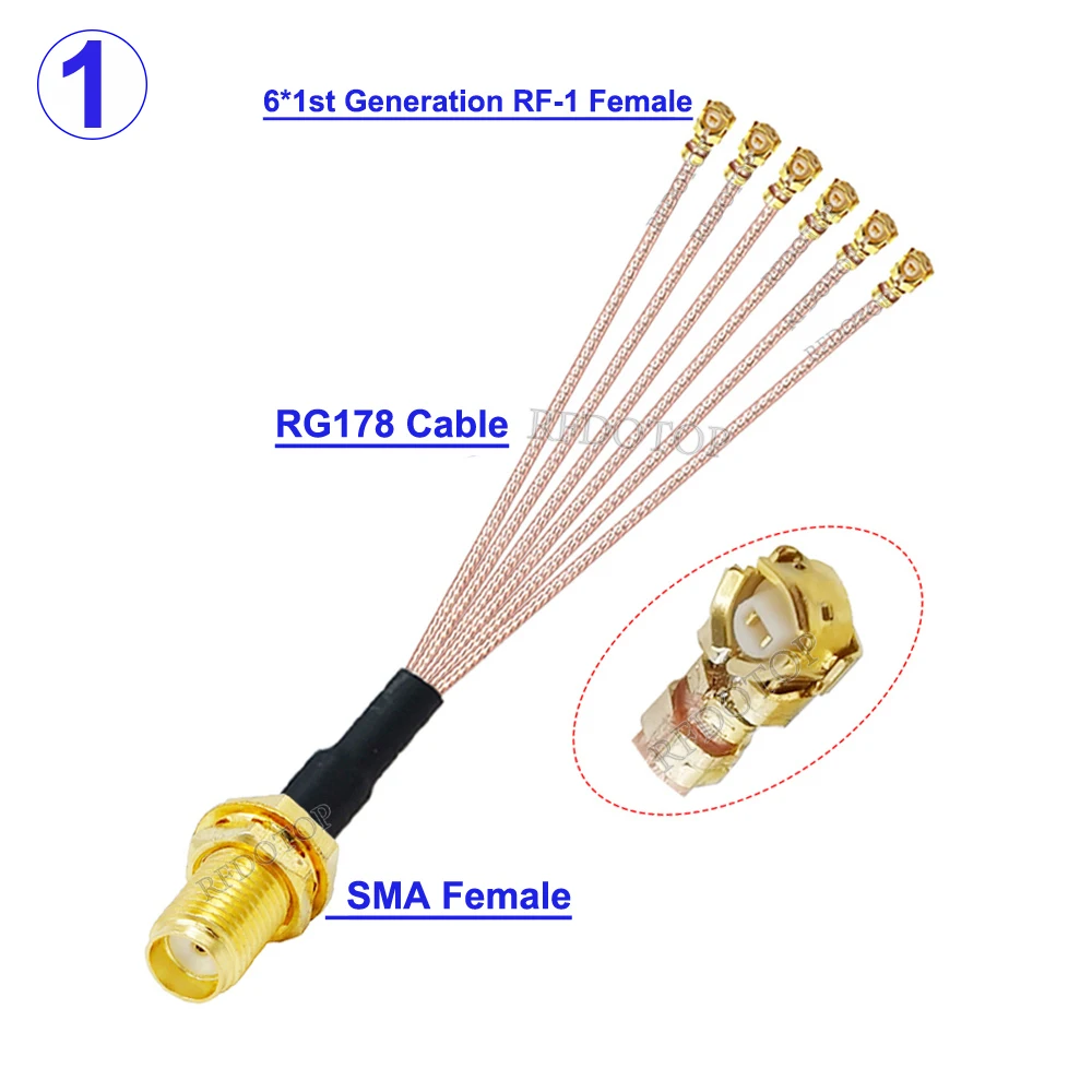 1PCS SMA RP/SMA Female to 6 x U.FL IPX-1 Compatible Female RG178/ RF1.13 Cable WIFI Antenna Extension Jumper Pigtail 10CM-50CM