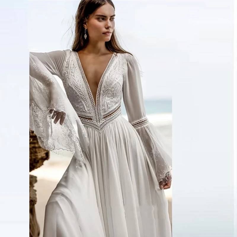 Robes de mariée en mousseline de soie de qualité pour femmes, robes de princesse, robe de mariée sexy, robe dos nu A-Line, longueur de vadrouille, vêtements éducatifs de célébrité, quelle que soit la mariée, 2024