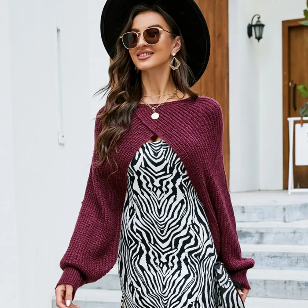

Spring Mixed-Style Knitted Blouse High-Waisted Short Shawl Loose Fit European American Inspired Stackable Women's Top