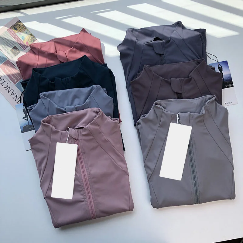 Nieuw Strakke Fit Fitnessjack Met Lange Mouwen En Opstaande Kraag Sportvest, Hoge Stretchrits, Slanke Pasvorm En Zachte Yoga