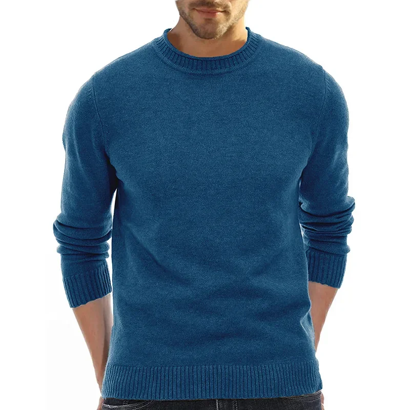 

Autumn and Winter New European and American Men's Solid Color Base Round Neck Casual Sweater